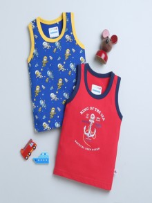 BUMZEE Blue & Red Boys Sleeveless T-Shirts Pack Of 2