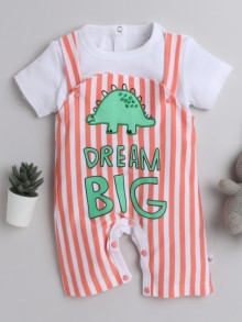 BUMZEE Orange & White Boys Half Sleeves Thigh Length Romper