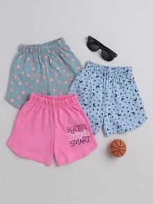 BUMZEE Blue & Pink Girls Shorts Pack Of 3