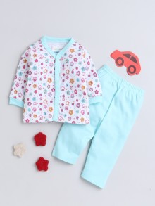 BUMZEE White & Mint Green Baby Girls Full Sleeves Jabla & Pyjama Set