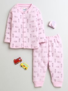 BUMZEE Pink Girls Full Sleeves Cotton Thermal Jabla & Jogger Set