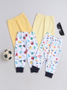 BUMZEE White & Yellow Full Length Boys Pyjamas Pack Of 4