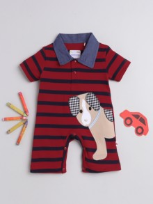 BUMZEE Red Boys Half Sleeves Thigh Length Romper