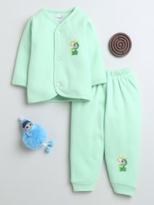 BUMZEE Sea Green Girls Full Sleeves Fleece Winter Wear Set