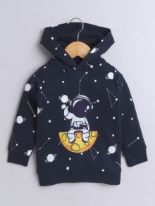 BUMZEE Navy Boys Full Sleeves Cotton Hooded Sweatshirt