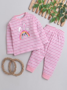 BUMZEE Pink Girls Full Sleeves T-Shirt & Pyjama Set