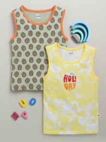 BUMZEE Yellow & Olive Boys Sleeveless Cotton T-Shirts Pack Of 2