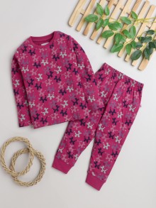 BUMZEE Maroon Girls Full Sleeves T-Shirt & Pyjama Set