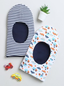 BUMZEE Navy & White Boys Cotton Reversible Monkey Cap Pack Of 2