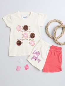 BUMZEE Cream Girls Cap Sleeves T-Shirt & Short Set