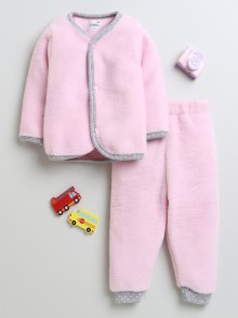 BUMZEE Pink Girls Full Sleeves Fur Winter Wear Set