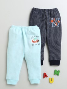 BUMZEE Sky Blue & Charcoal Grey Boys Cotton Thermal Joggers Pack Of 2