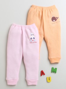 BUMZEE Pink & Orange Girls Cotton Thermal Joggers Pack Of 2