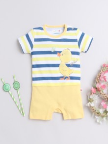 BUMZEE White & Yellow Boys Half Sleeves Thigh Length Romper