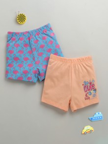 BUMZEE Powder Blue & Peach Girls Shorts Pack Of 2