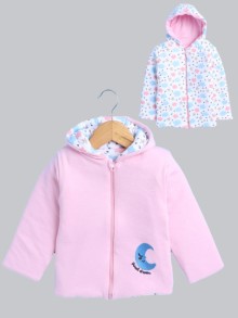 BUMZEE Baby Pink & White Baby Girls Full Sleeves Cotton Reversible Padded Jacket