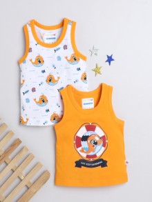 BUMZEE White & Orange Boys Sleeveless T-Shirts Pack Of 2