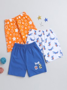 BUMZEE Orange & Blue Boys Shorts Pack Of 3