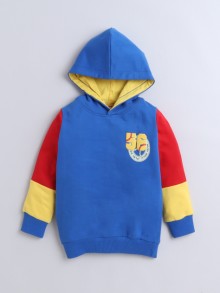 BUMZEE Royal Blue Boys Full Sleeves Cotton Hooded Sweatshirt