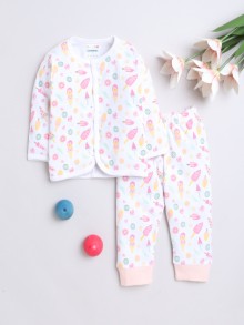 BUMZEE White Baby Girls Full Sleeves Jabla & Pyjama Set