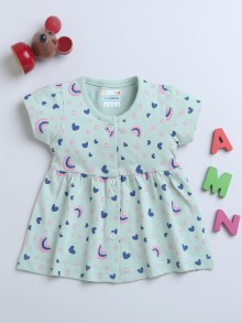 BUMZEE Green Girls Half Sleeves Cotton Frock