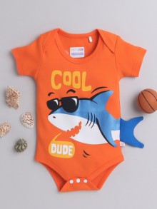 BUMZEE Orange Boys Half Sleeves Bodysuit