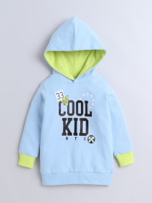 BUMZEE Sky Blue Boys Full Sleeves Cotton Hooded Sweatshirt