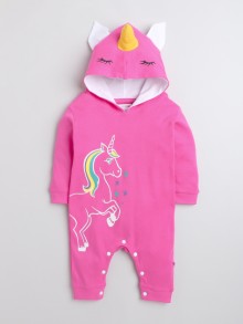 BUMZEE Pink Girls Full Sleeves Fashion Trendy Sleepsuit With Hood