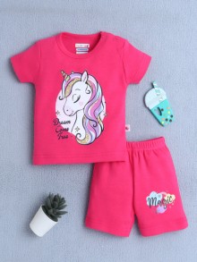 BUMZEE Pink Baby Girls Half Sleeves T-Shirt & Short Set