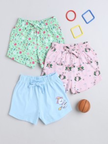 BUMZEE Green & Pink Girls Shorts Pack Of 3