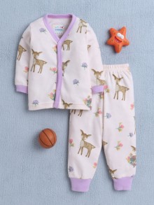 BUMZEE Peach & Lavender Baby Girls Full Sleeves Jabla & Pyjama Set