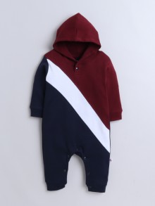 BUMZEE Maroon & Navy Boys Full Sleeves Trendy Hooded Sleepsuit