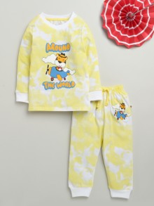 BUMZEE Yellow Boys Full Sleeves Cotton T-Shirt & Pyjama Set