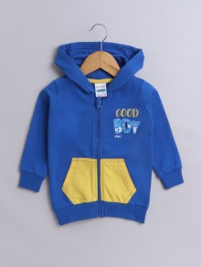 BUMZEE Royal Blue & Yellow Boys Full Sleeves Cotton Hooded Zipper Sweatshirt