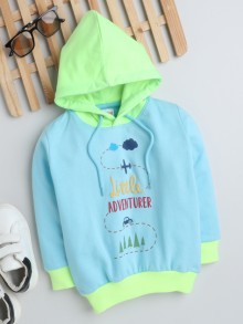 BUMZEE Sky Blue Boys Full Sleeves Hooded Sweatshirt