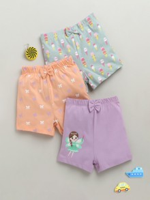 BUMZEE Peach & Lavender Girls Shorts Pack Of 3