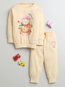 BUMZEE Peach Girls Full Sleeves Cotton Sweatshirt & Jogger Set