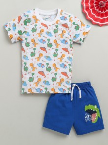 BUMZEE White & Royal Blue Boys Half Sleeves T-Shirt & Short Set