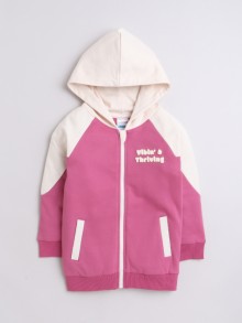 BUMZEE Mauve Girls Full Sleeves Cotton Hooded Zipper Sweatshirt