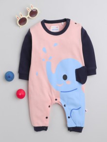 BUMZEE Peach & Navy Girls Full Sleeves Fashion Trendy Sleepsuit