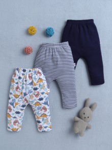 BUMZEE Navy & White Baby Boys Diaper Pants / Leggings / Pyjamas Pack Of 3