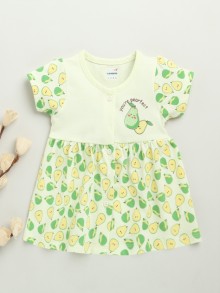 BUMZEE Lime Green Girls Cap Sleeves Cotton Knee Length Frock
