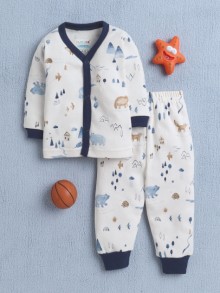 BUMZEE Cream & Navy Baby Boys Full Sleeves Jabla & Pyjama Set