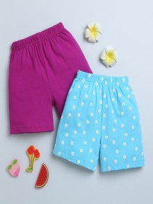 BUMZEE Sky Blue & Pink Girls Shorts Pack Of 2