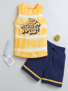 BUMZEE Yellow & Blue Boys Sleeveless T-Shirt & Short Set