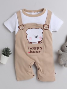 BUMZEE Brown & White Boys Half Sleeves Thigh Length Romper