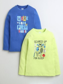 BUMZEE Blue & Lime Green Boys Full Sleeves T-Shirts Pack Of 2