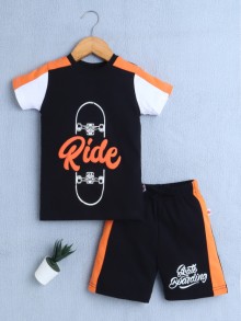 BUMZEE Black Boys Half Sleeves T-Shirt & Short Set