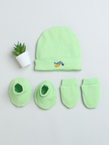 BUMZEE Green Girls Cotton Cap Mitten Bootie Set