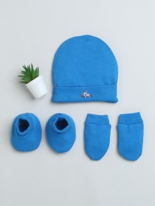 BUMZEE Royal Blue Girls Cotton Cap Mitten Bootie Set